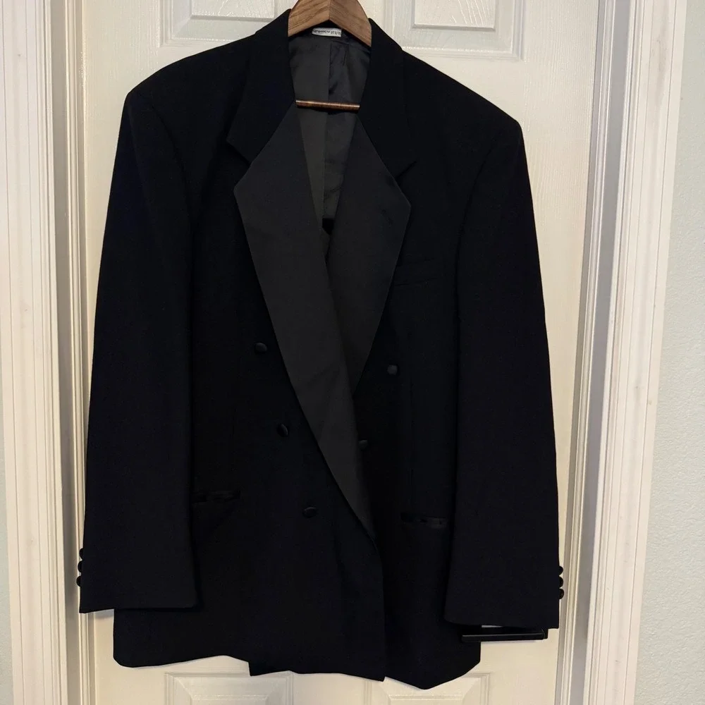 Neil Allyn Mens Black 100% Pure Wool Double Breasted Tuxedo Jacket 46L